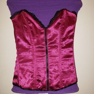 Satin wine colored zip up corset